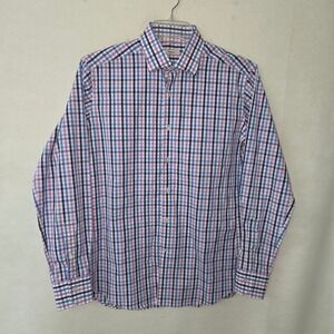 Ingram Mens Cotton Check Button Down Shirt Purple Blue Made in Italy Size Medium